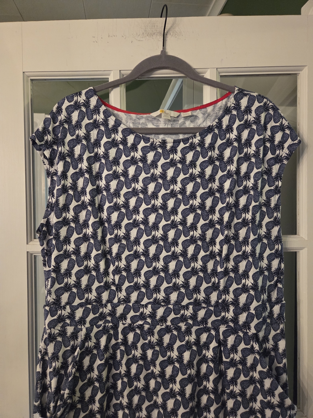 Boden Blue Pineapple Print Cap-Sleeve Jersey Dress - Size 16/18L - Picture 10 of 11